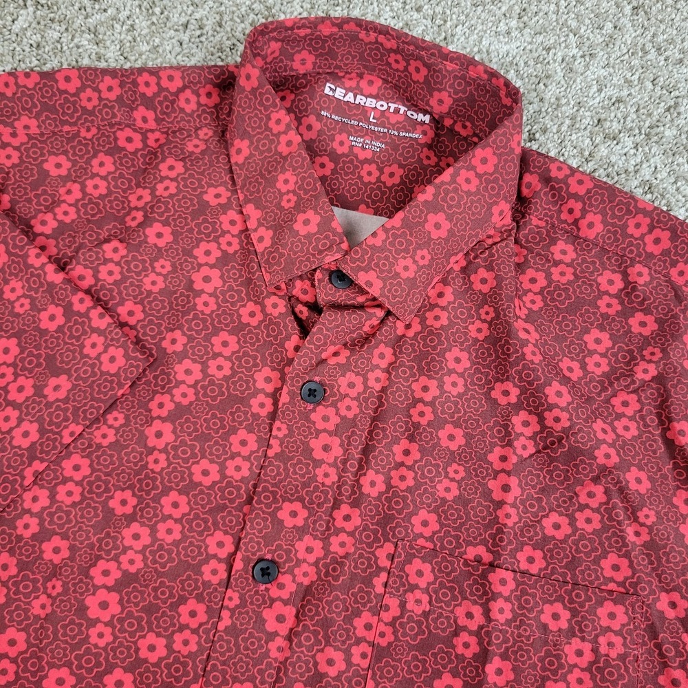 Bear Bottom Mens Large Red AOP Floral Performance Stretch Button Down SS